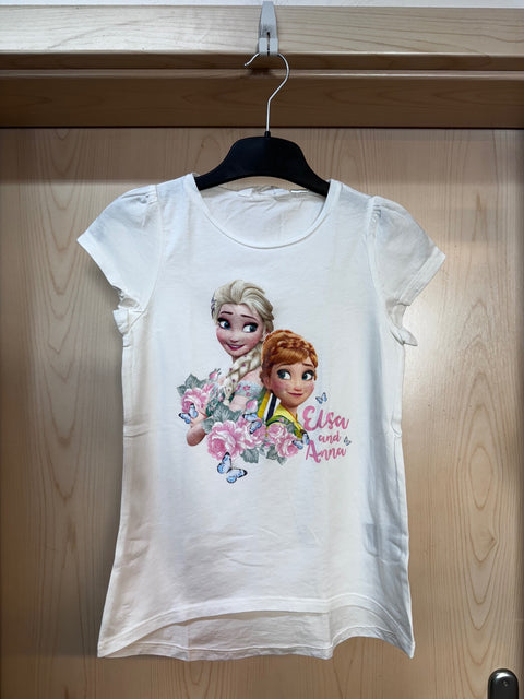 H&M T-Shirt Weiß m. Anna & Elsa Gr. 134