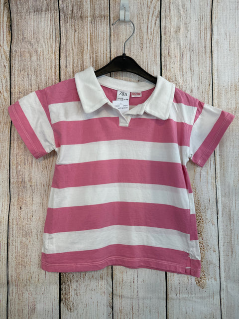 T-Shirt, Zara, rosa/ weiß gestreift, 110, Polo (10390895)