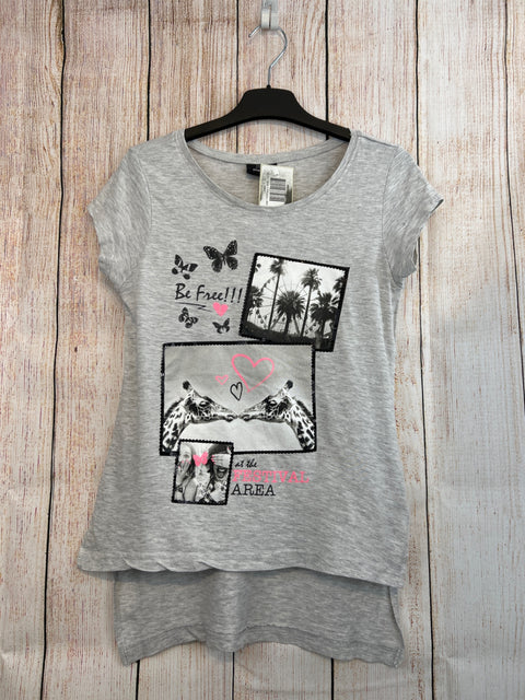 page T-Shirt Grau m. Bildern Gr. 146