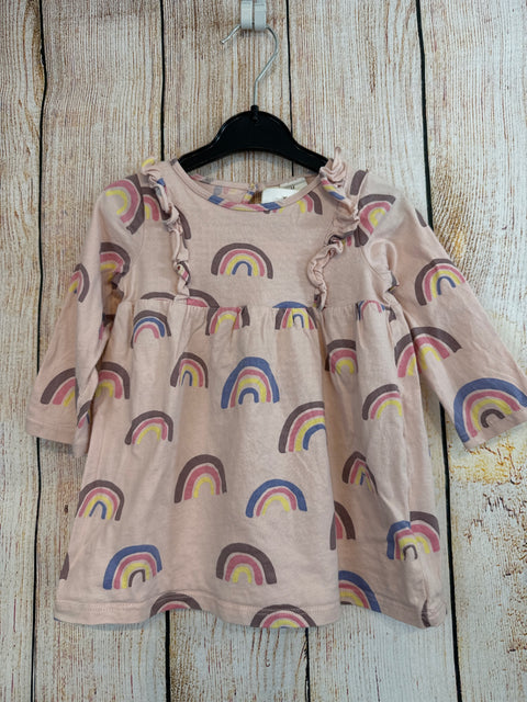 H&M Langarmkleid Rosa m. Regenbögen Gr. 74