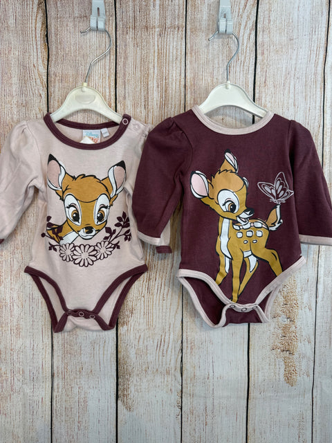 Disney Baby Doppelpack Langarm-Bodies rosa/ burgunder m. Bambi Gr. 62/68