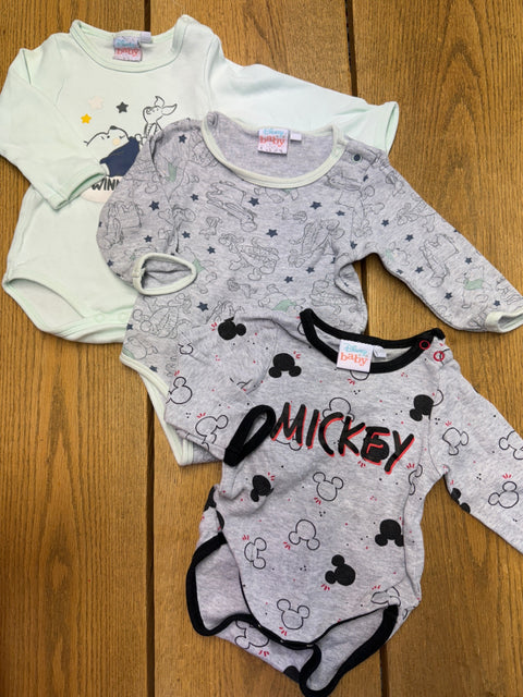 Disney Baby 3er Pack Langarmbodies grau/ hellgrün Gr. 62