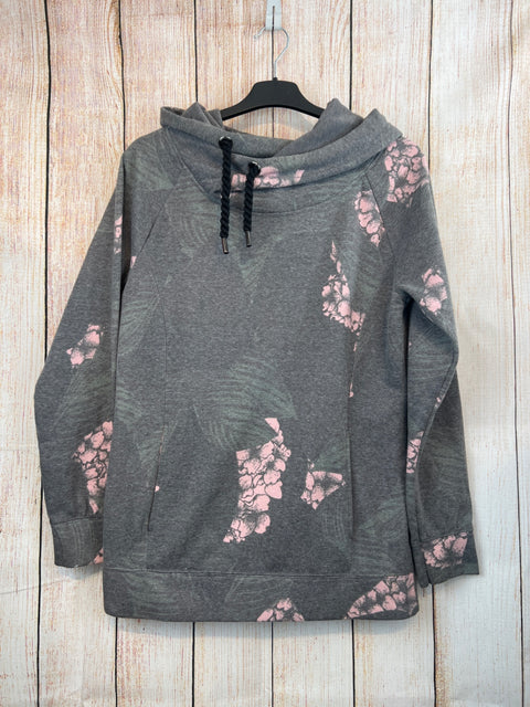 Only Hoodie Grau m. rosa Mustern Gr. L