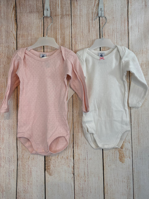 Petit bateau Doppelpack Langarmbodies rosa/ weiß Gr. 80