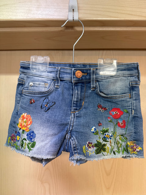 H&M kurze Hosen Mädchen 104 jeansblau m. bunten Blumen