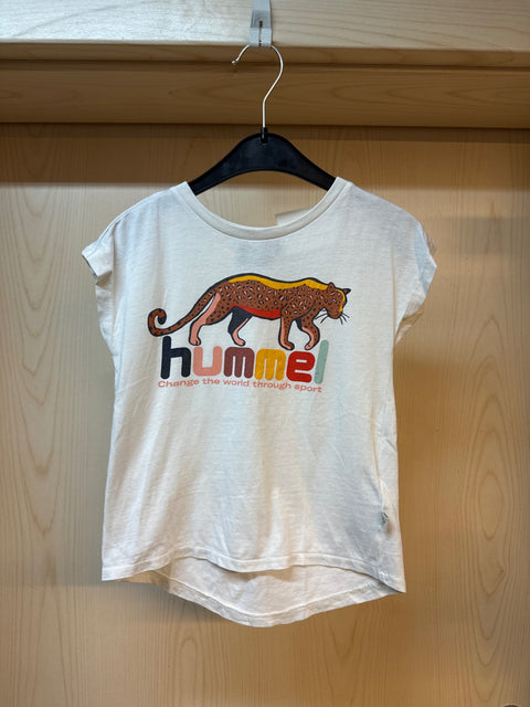 Hummel T-Shirts Mädchen 104 weiß m. Tiger u. bunter Schrift