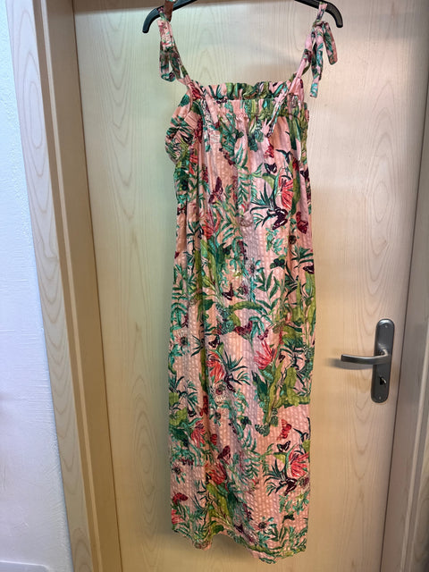 Gr.S H&M Sommerkleid Rosa m. Blättern u. Blüten