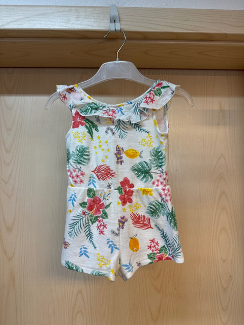 Gr.86 Zara kurzer Jumpsuit weiß m. Blumen